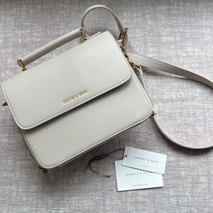 Charles and Keith Front Flap Top Handle Crossbody Bag - Ivory